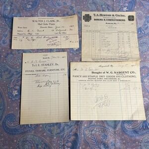 Lot Of Four Antique Receipts From Maine 1908 To 1916 Good Condition